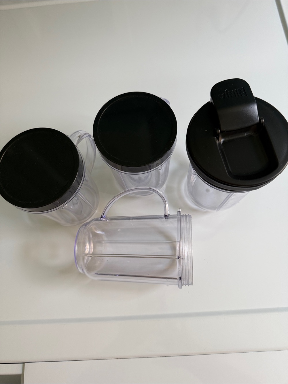 Clear Plastic Kitchen Storage Jars with Black Lids (Set of 4)